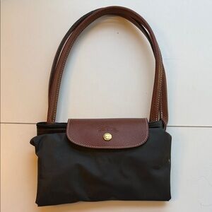 Longchamp Charcoal and Brown Le Pliage Shoulder Bag